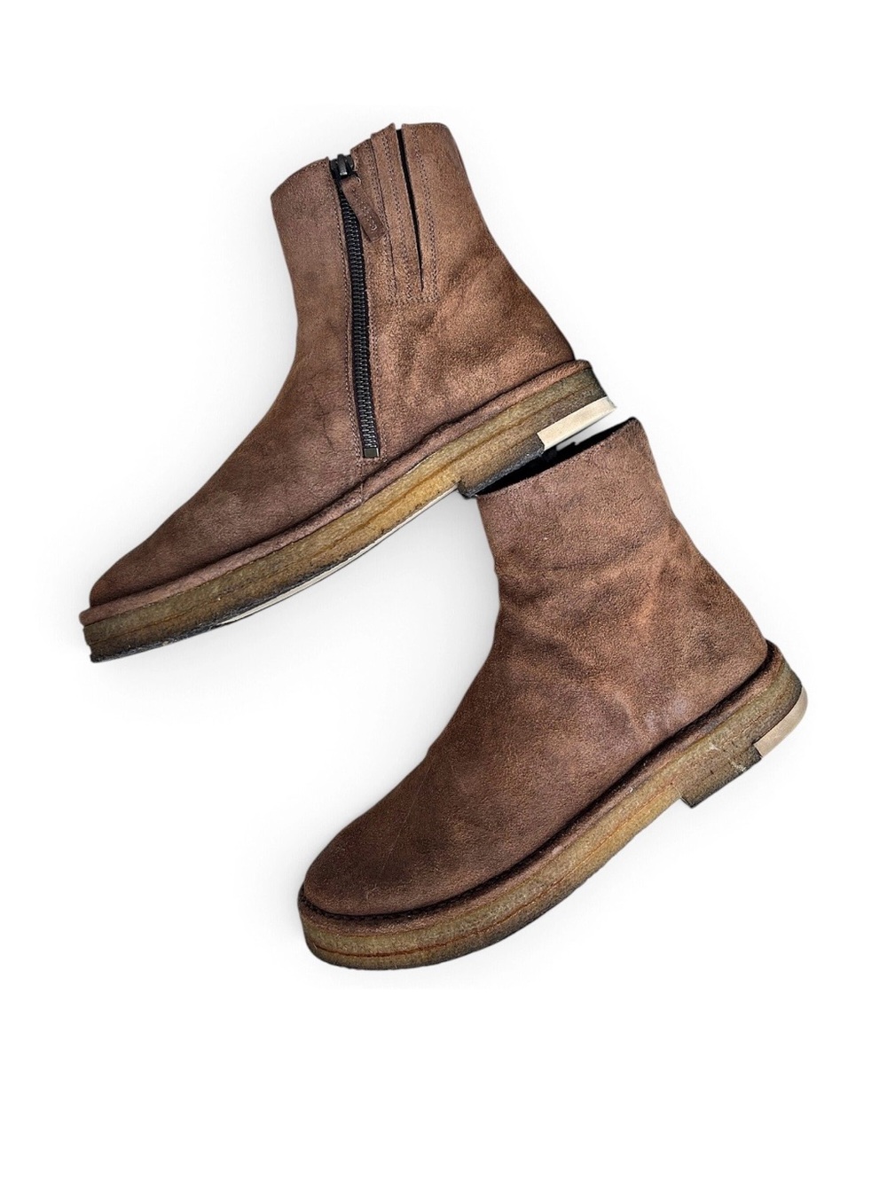 Marsell Brown Suede Side Zip Distressed Leather Chelsea Ankle Boots Men's EU 39